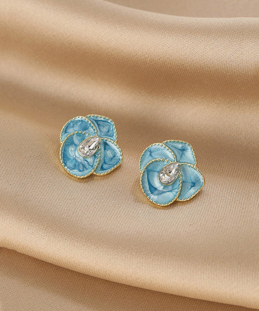 Unique Blue Copper Alloy Drip Glaze Stud Earrings