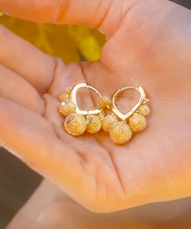 Gold Copper Alloy Zircon Durian Hoop Earrings