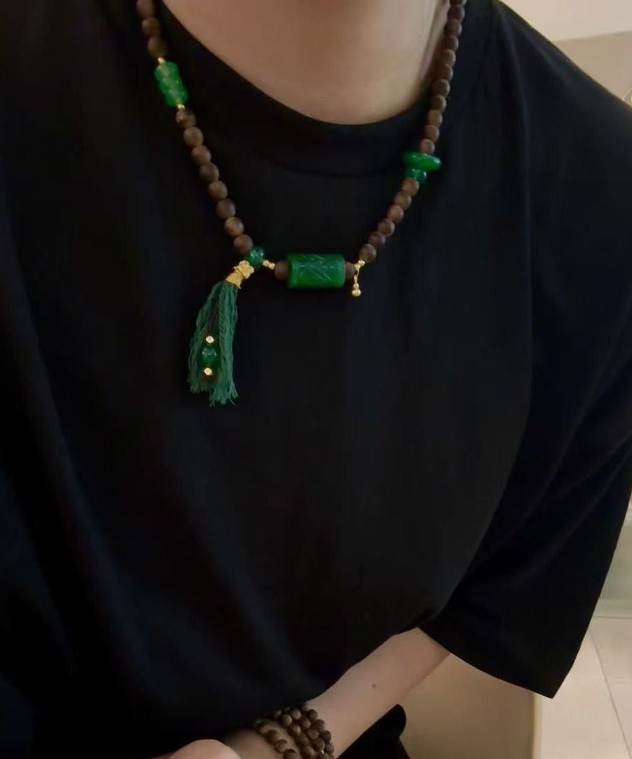 Green Beading Chalcedony Tassel Bead Necklace