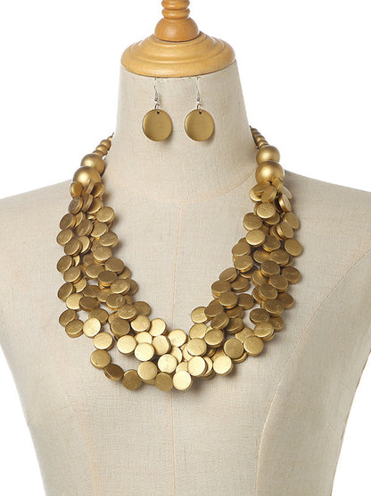 Rustic Charm Multi-layer Wood Bead Necklace & Earring Set