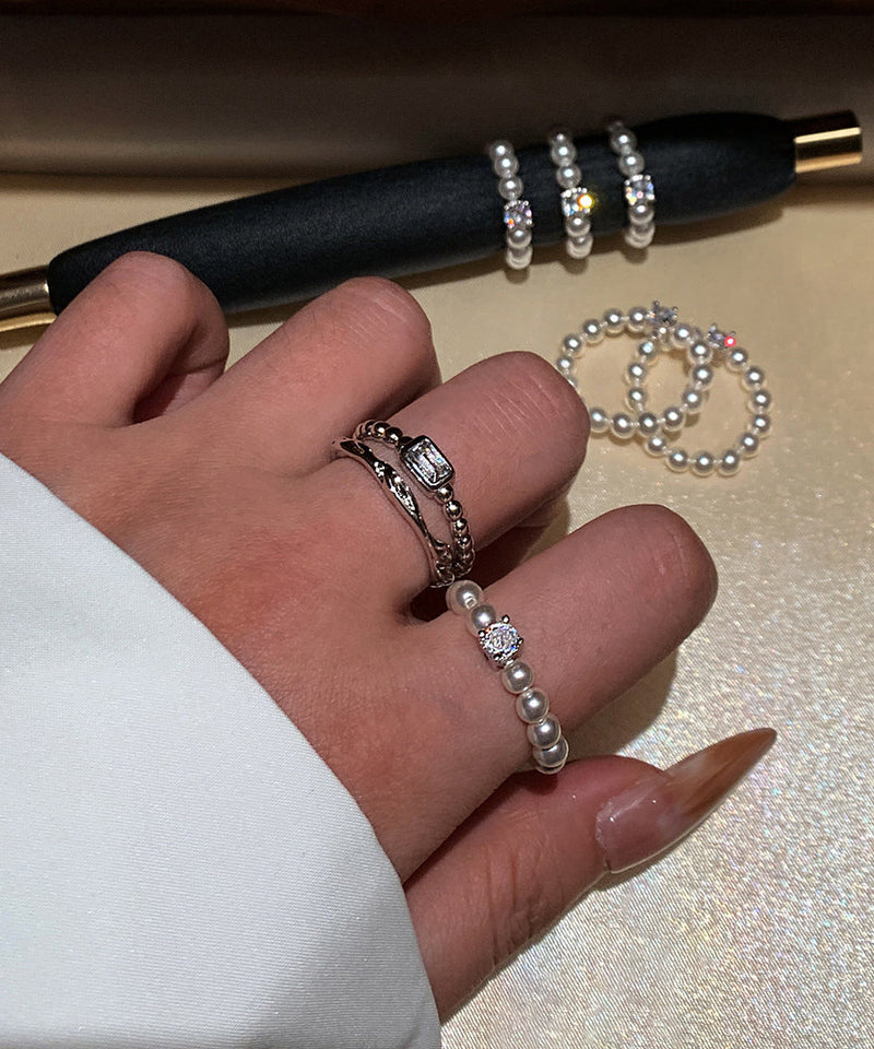 Classy White Pearl Fine Zircon Elastic Ring
