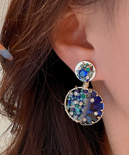 Blue Copper Zircon Crystal Glass Drop Earrings