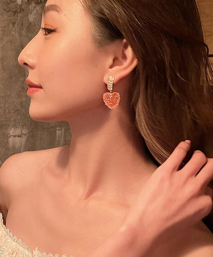 Pink Copper Alloy Peach Heart Drop Earrings