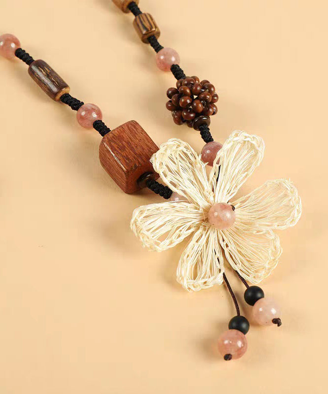 Handmade Black Braided Rope Coloured Glaze Wood Gratuated Bead Necklace