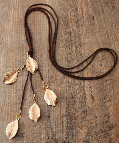 Gold Leaf Long Pendant Necklace