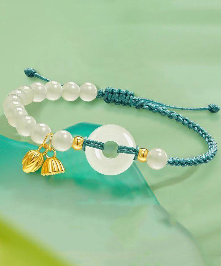 Colorblock Sterling Silver Overgild Jade Ping Buckle Tassel Charm Bracelet