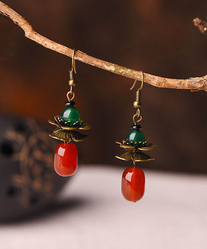 Stylish Red Green Agate Copper Drop Earrings