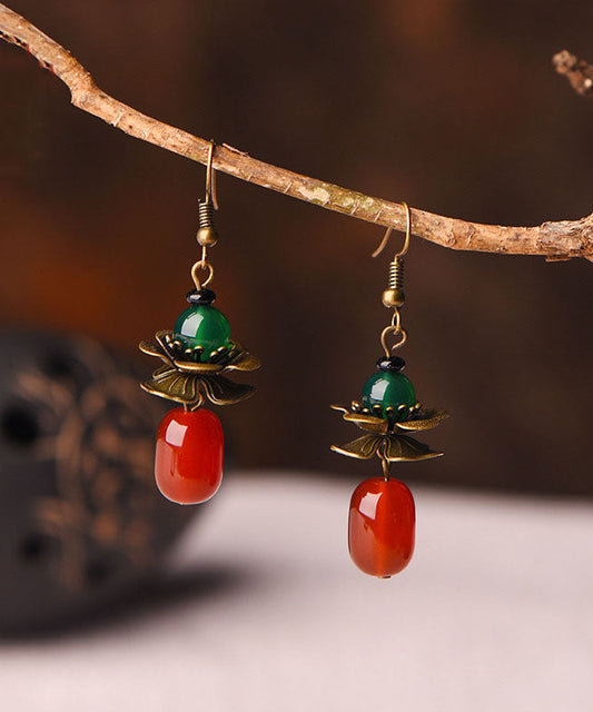 Stylish Red Green Agate Copper Drop Earrings