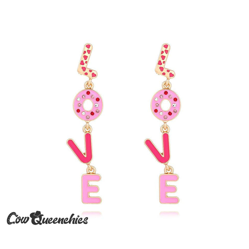 Letter Earrings for Valentine's Day Pink Love