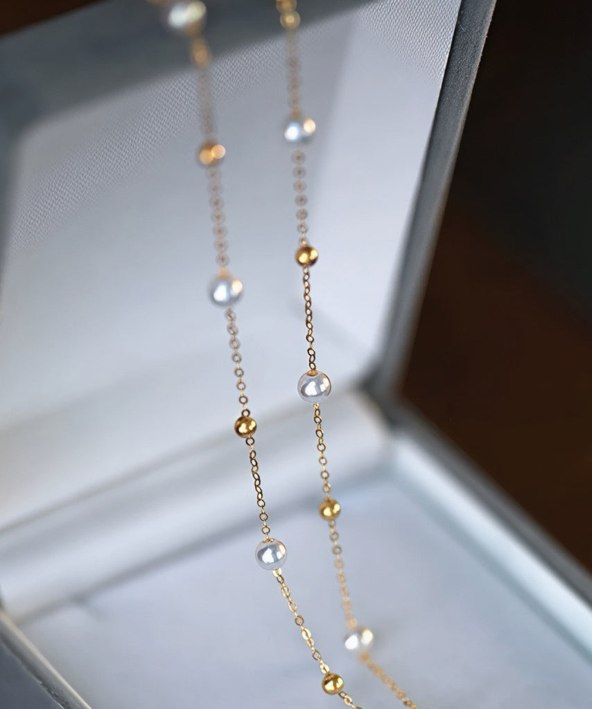 Fine White Circle Gypsophila Pearl14k Gold Choker