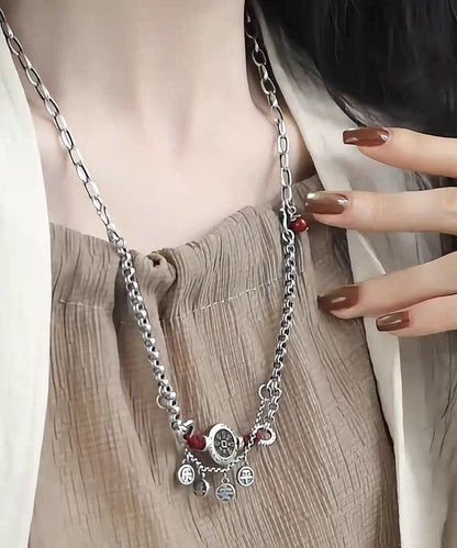 Silk Sterling Silver Peace and Joy Lariat Necklace
