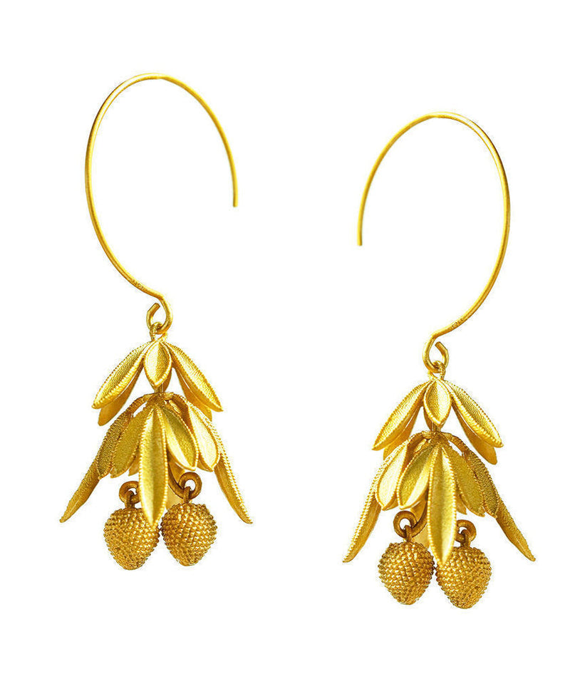 Gold Sterling Silver Ancient Gold Litchi Drop Earrings
