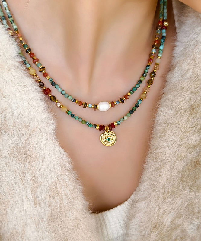 Retro Multicolour Style Gratuated Bead Necklace Two Piece Set