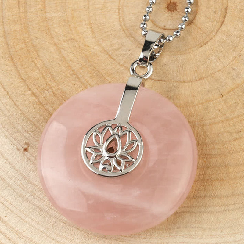 Various Crystal Amethyst Pink Lotus Healing Necklace