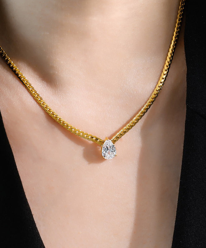 Modern Gold Copper Overgild 14k Gold Zircon Water Drop Pendant Necklace