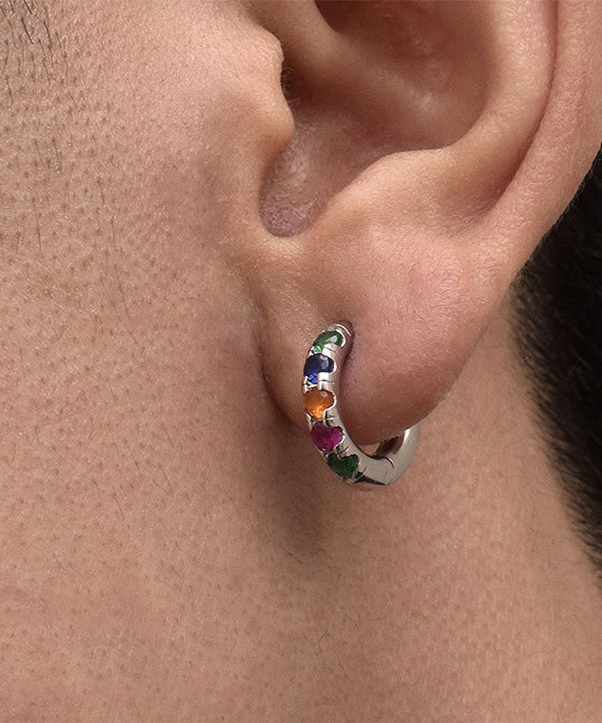 Rainbow Sterling Silver Zircon Hoop Earrings