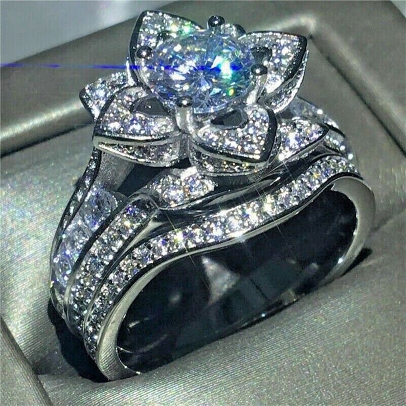 Radiant Lotus Crystal Ring Set