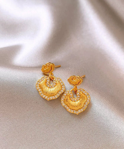 Gold Copper Alloy Zircon Auspicious Clouds Drop Earrings
