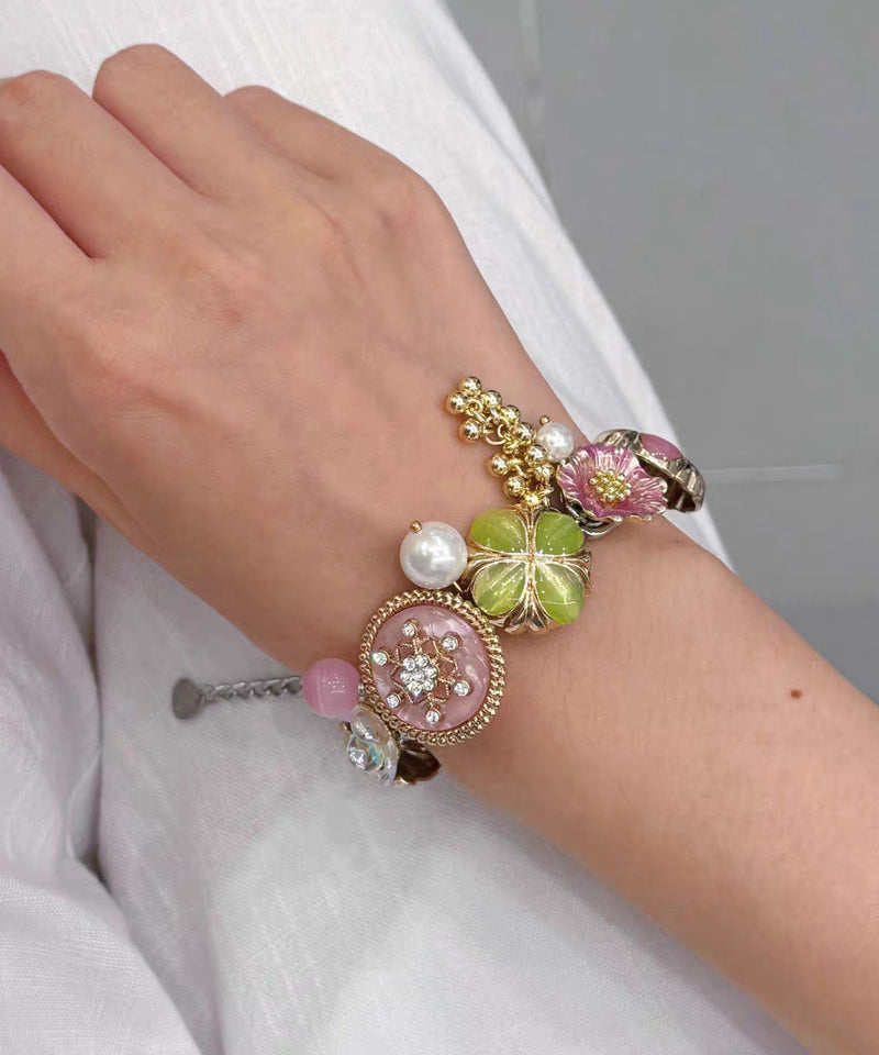 Rainbow Stainless Steel Pearl Tassel Charm Bracelet