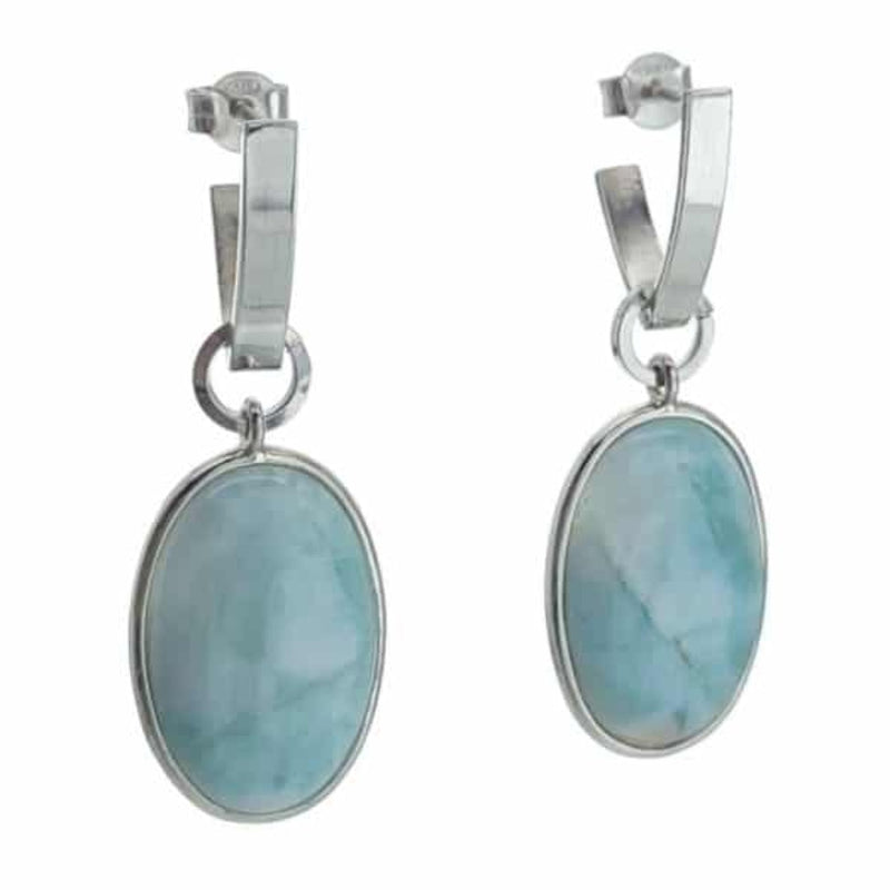 Oval Stone Silver Earrings