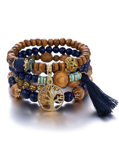 Bohemia Multi-layer Wood Beads Handmade Tassels Bracelet