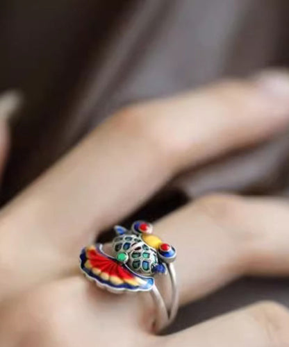 Rainbow Sterling Silver Brocaded Carp Ename Rings