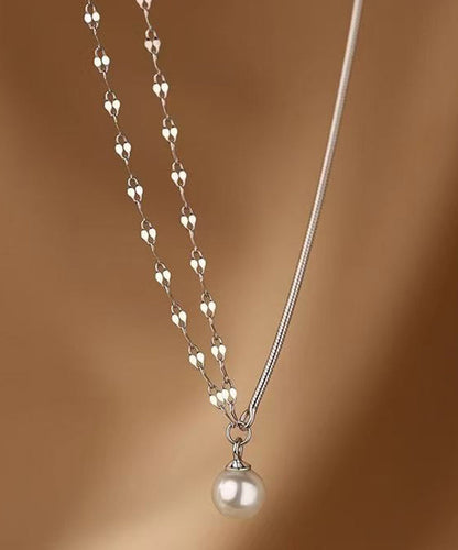 Modern Silk Sterling Silver Double Layer Pearl Pendant Necklace