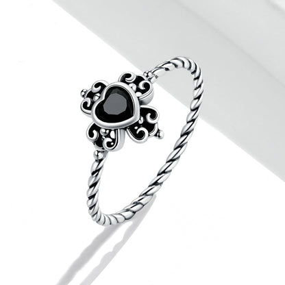 Spade & Heart Crystal Silver Ring