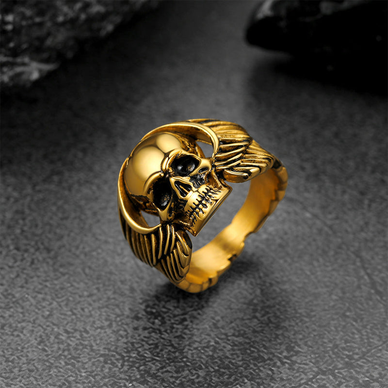 Biker Wings Skull Stainless Steel Ring for