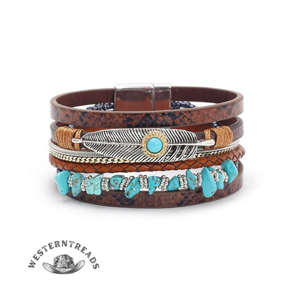 Gravel Feather Leather Bracelet