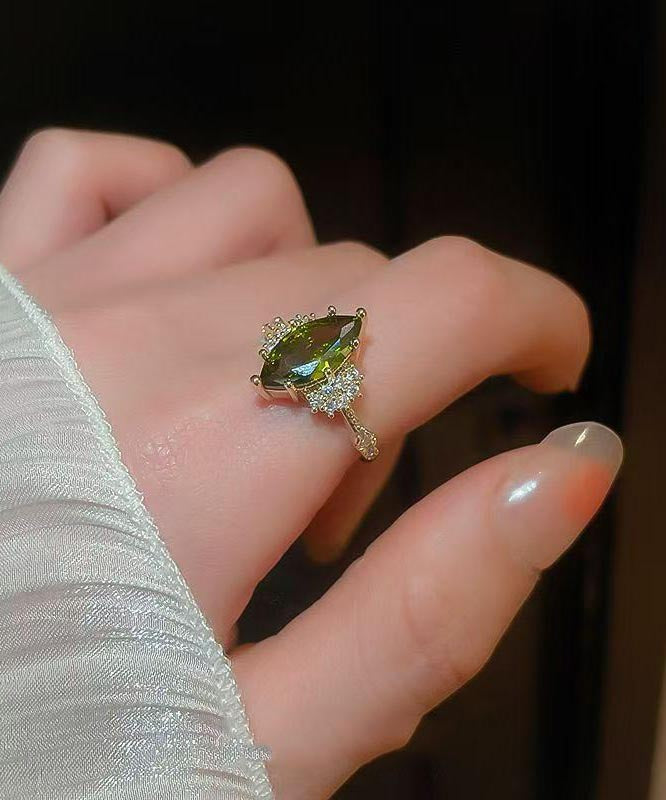 Diy Green Copper Alloy Zircon Open Rings
