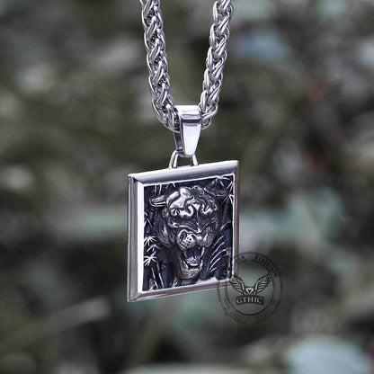 Bamboo Tiger Stainless Steel Square Pendant