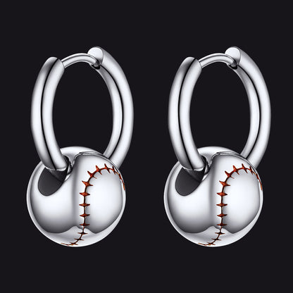 Baseball Drop Hoop Earrings for