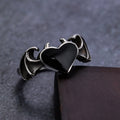 Bat and Heart Stainless Steel Gothic Ring
