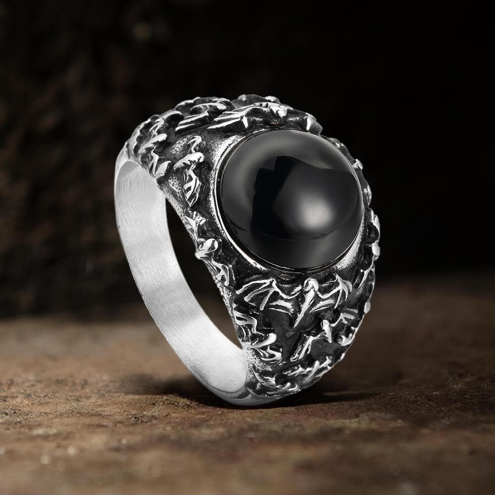 Flying Bats Stainless Steel Gemstone Ring