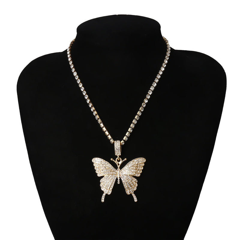 Butterfly Pendant Necklace Rhinestones With Crystal Chain