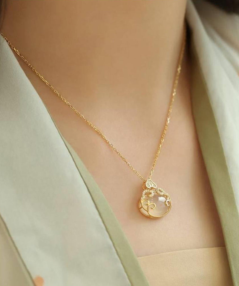 Gold Sterling Silver Overgild Zircon Jade Pendant Necklace