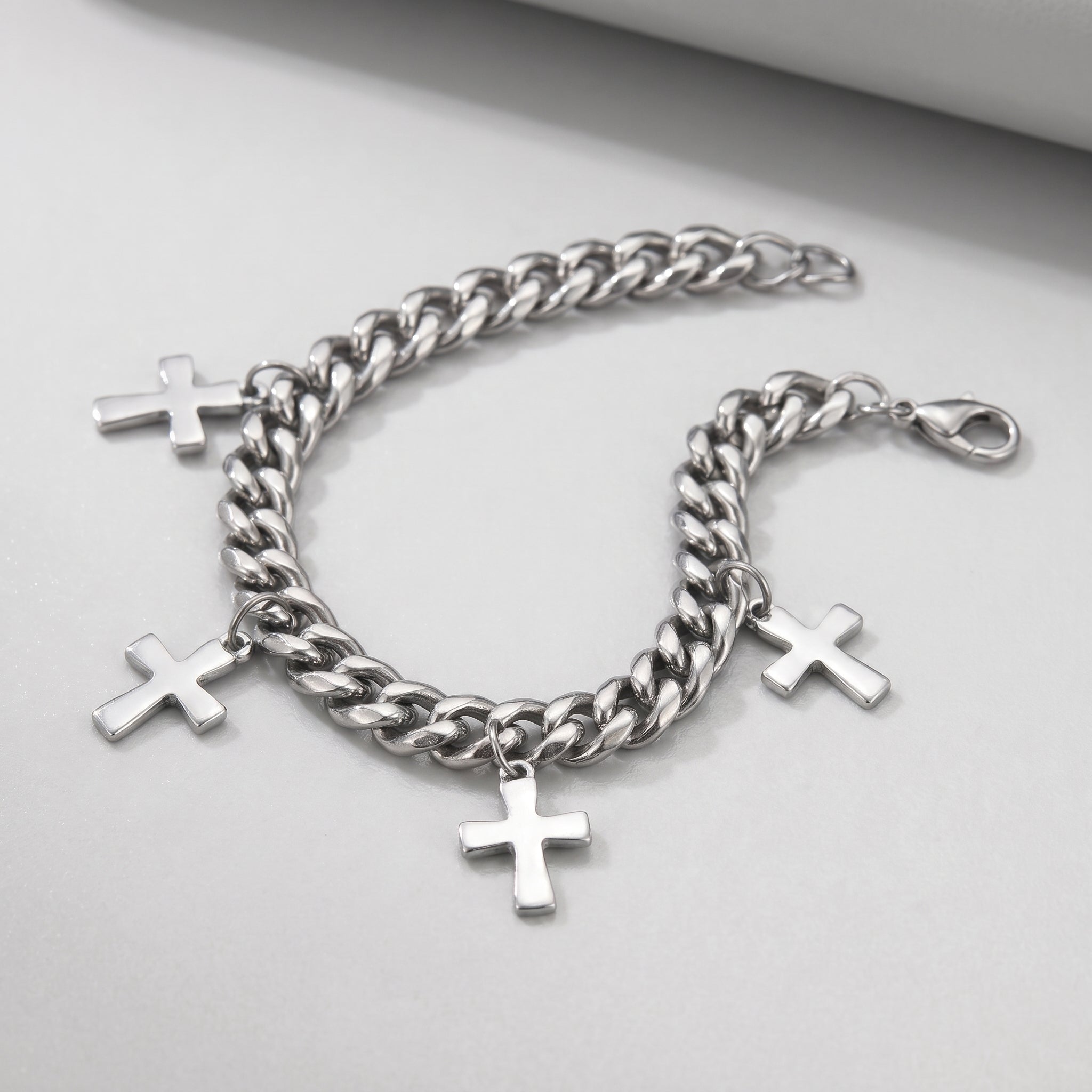 Trinity Cross Charm Layered Chain Bracelet