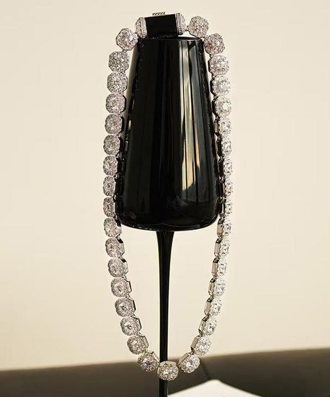 Silk Sterling Silver Zircon Gratuated Bead Necklace