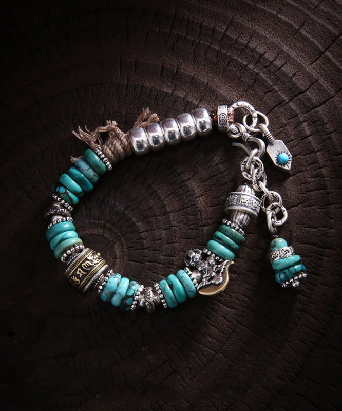 Silk Sterling Silver Turquoise Bucket Bead Charm Bracelet