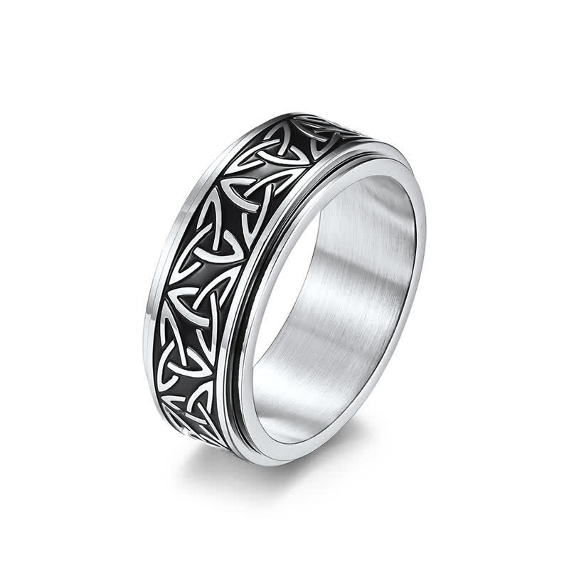 Buddha Stones Triangle Knot Triquetra Titanium Steel Calm Rotatable Ring