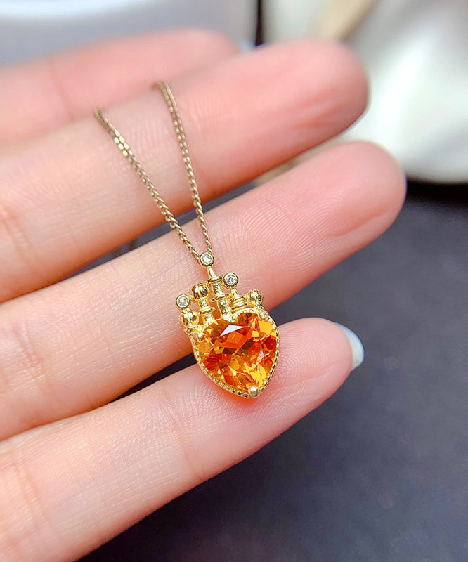 Diy Yellow Sterling Silver Overgild Crystal Pendant Necklace