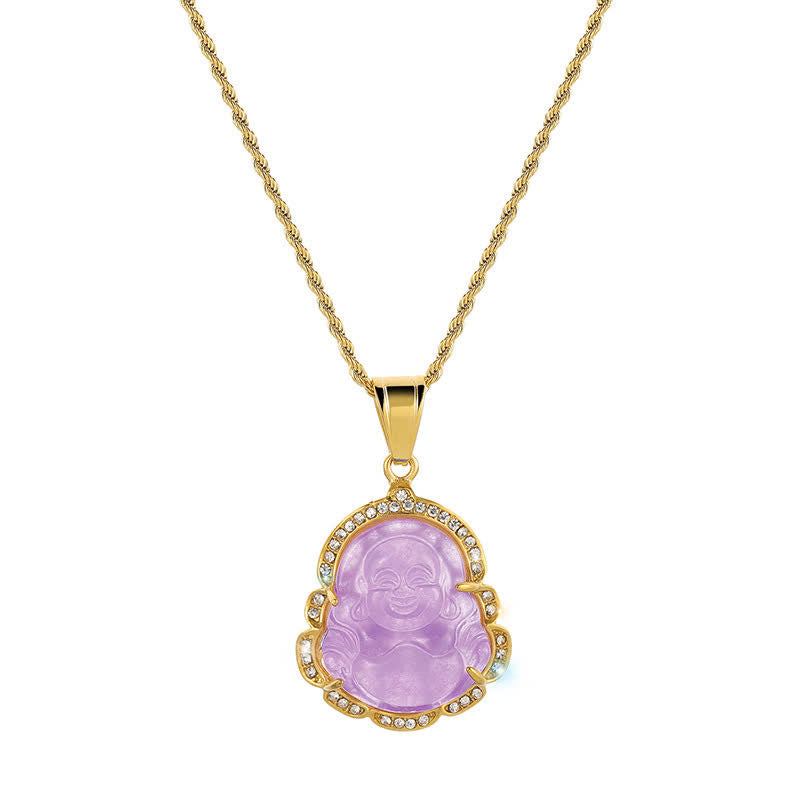 Buddha Stones 18k Gold Filled Laughing Buddha Jade Luck Necklace Chain Pendant