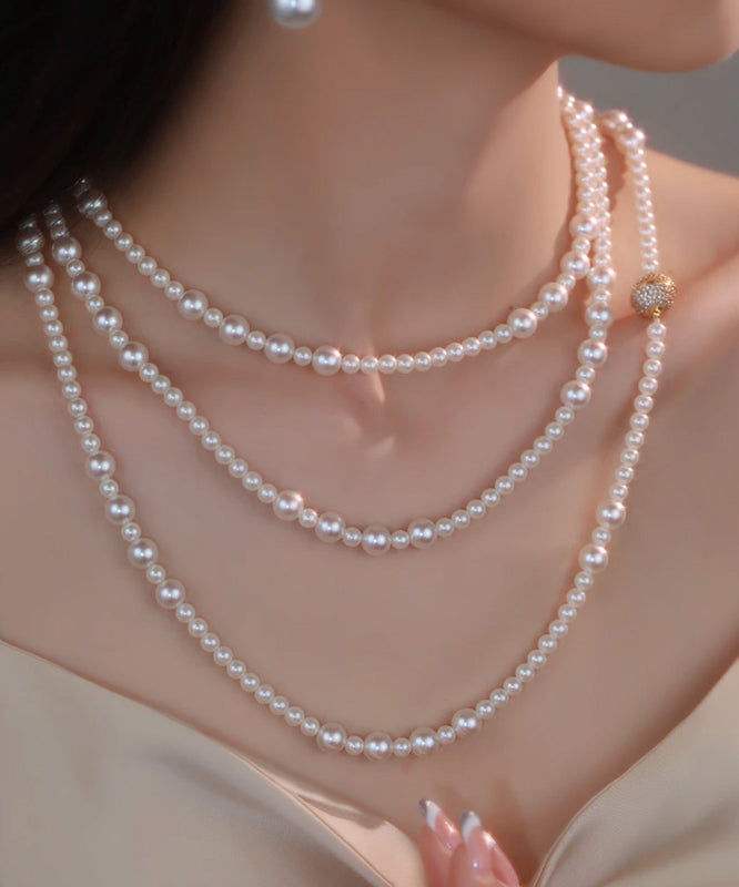 White Multilayer Pearl Graduated Bead Necklace