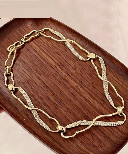 Original Design Gold Copper Zircon Asymmetrical Intertwined Necklace