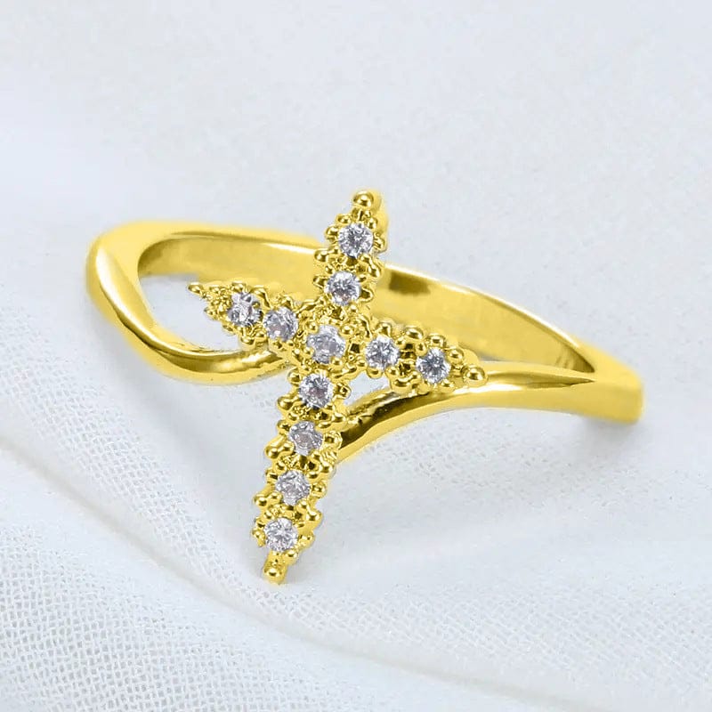 Zircon Covered Silver Cross Ring