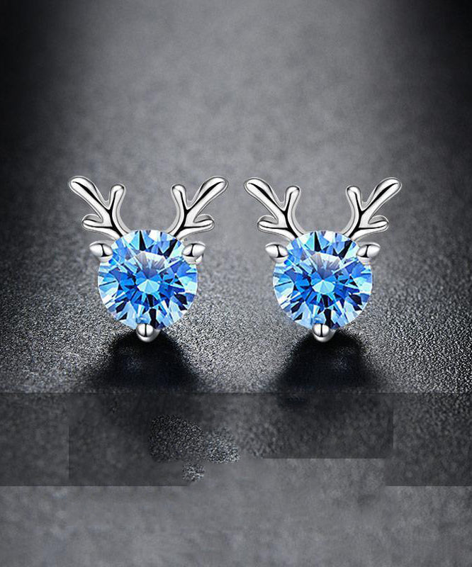 Diy Blue Sterling Silver Inlaid Gem Stone Stud Earrings