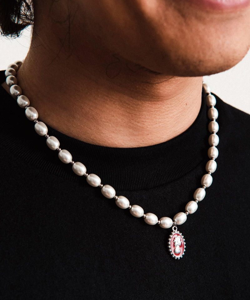 White Stainless Steel Pearl Enamel Drip Glaze Pendant Necklace