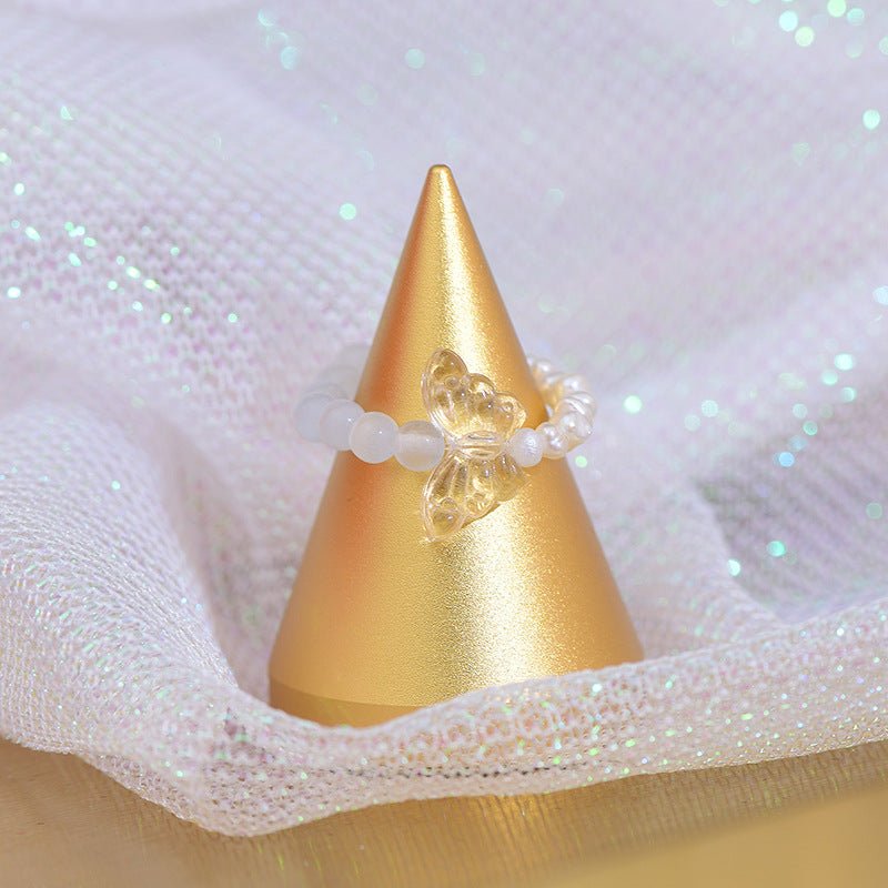 [] Beaded Ring (rose/butterfly)