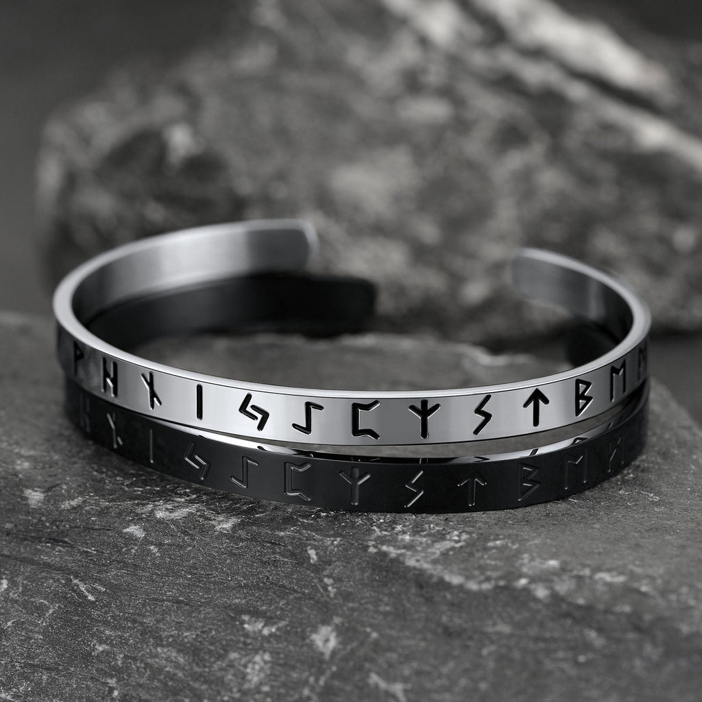Norse Viking Runes Bangle Cuff Bracelet for